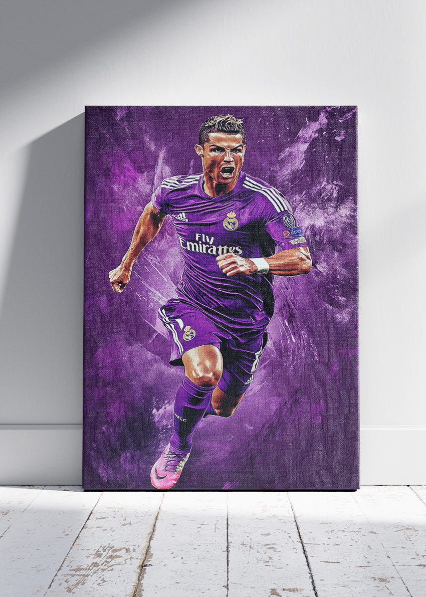 Cristiano Ronaldo Real Madrid Purple Kit Wall Art | Dynamic Football Poster & Canvas