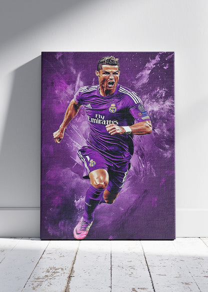 Cristiano Ronaldo Real Madrid Purple Kit Wall Art | Dynamic Football Poster & Canvas