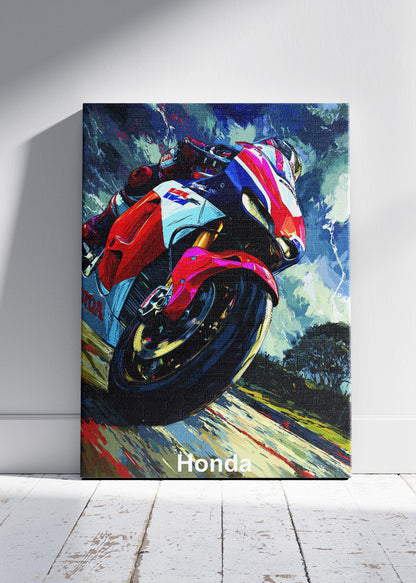 Honda Superbike Open Road Motion Wall Art Poster & Canvas