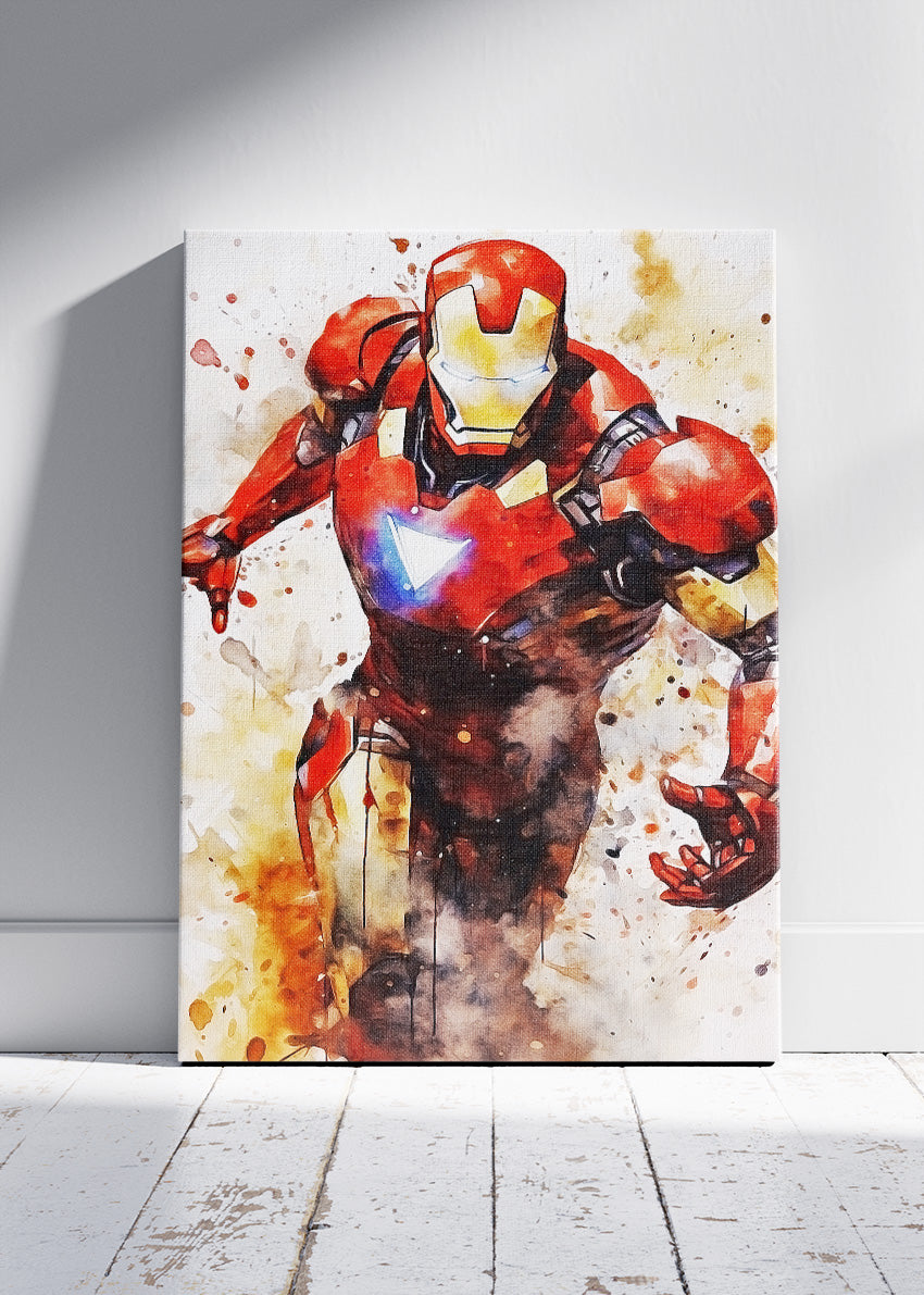 Iron Hero Watercolor Splash Portrait Canvas & Poster Print – AI PRINT LAB