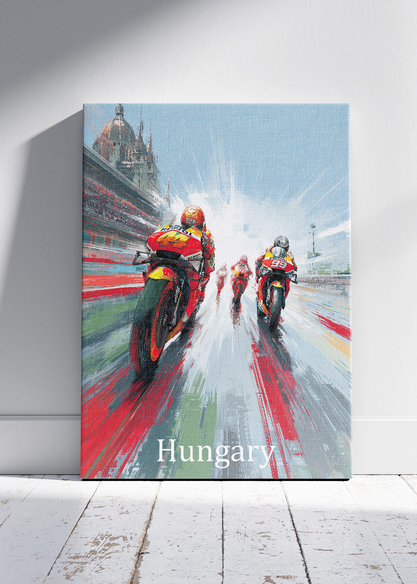 Hungary Motorcycle Racing Motion Wall Art Poster & Canvas