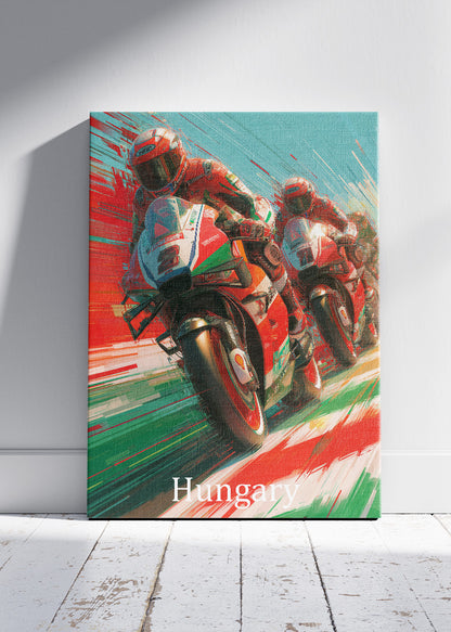 Hungary Motorcycle Racing Pack Motion Wall Art Poster & Canvas