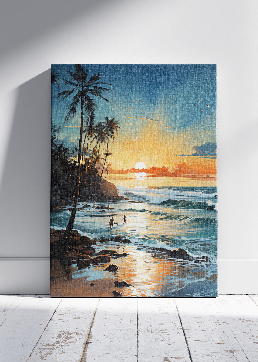 Golden Hour Tropical Coast – Sunset Beach Canvas & Poster Print – AI PRINT LAB