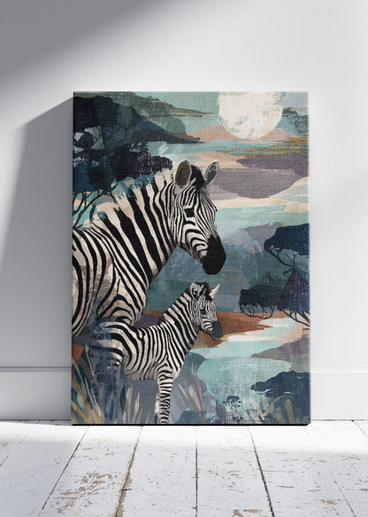 Zebra Family Poster & Canvas Print – Modern Safari Wildlife Art