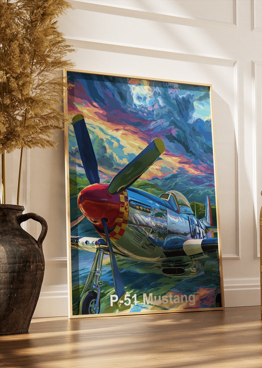 P-51 Mustang Poster & Canvas Print – Illustrated WWII Fighter Plane Wall Art
