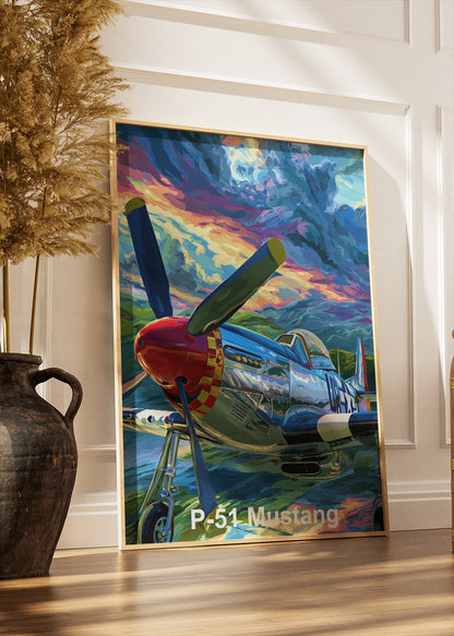 P-51 Mustang Poster & Canvas Print – Illustrated WWII Fighter Plane Wall Art