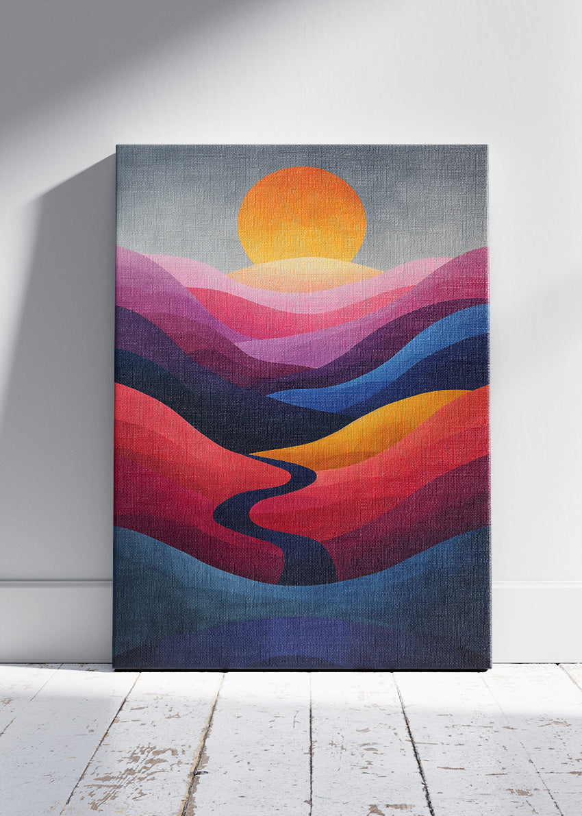 Abstract Sunset Hills – Modern Color Block Landscape Canvas & Poster Print – AI PRINT LAB