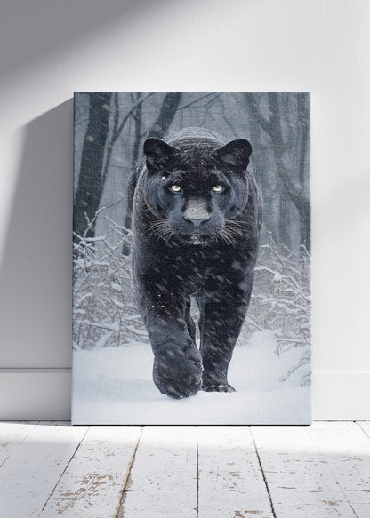 Black Panther Poster & Canvas Print – Majestic Snow Wildlife Art
