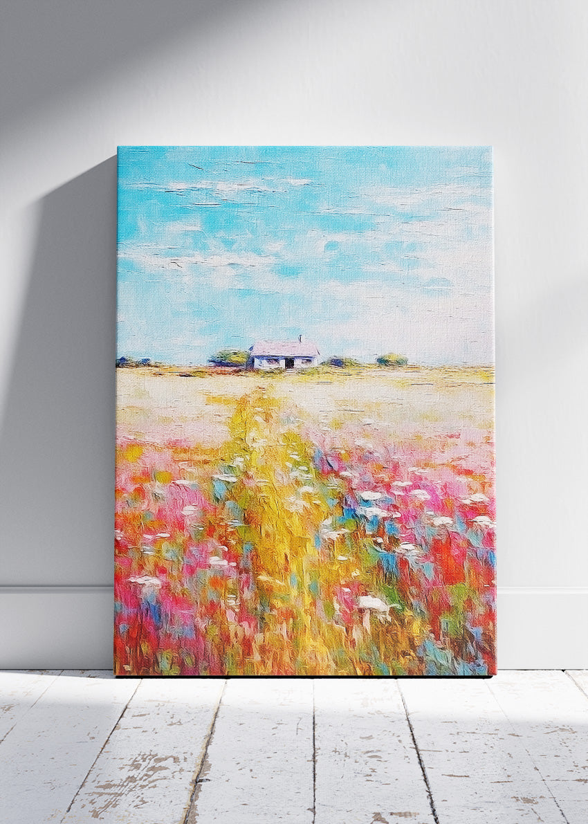 Vibrant Wildflower Path – Modern Impressionist Meadow Canvas & Poster Print – AI PRINT LAB