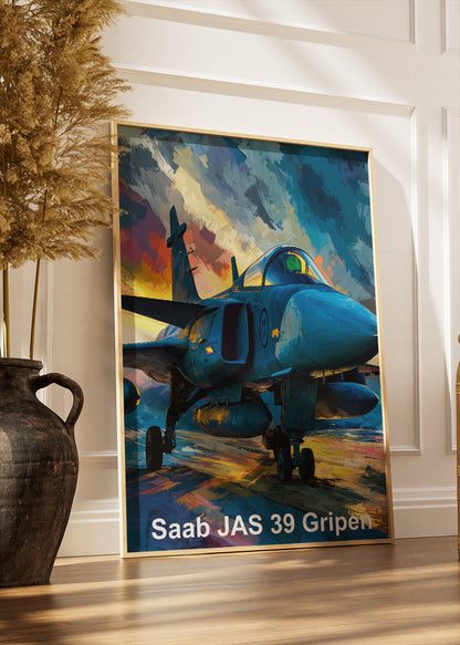 Saab JAS 39 Gripen Poster & Canvas Print – Dynamic Illustrated Fighter Jet Art