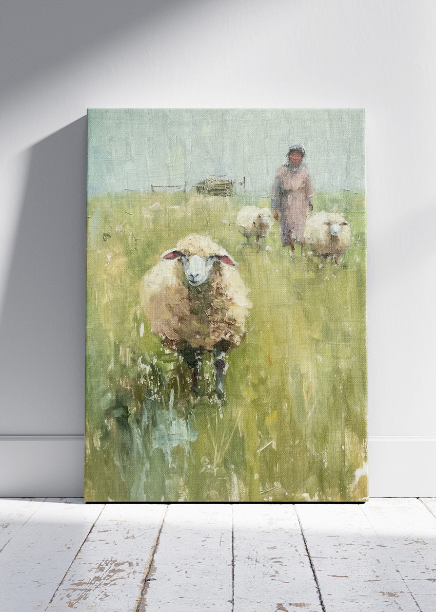 Sheep in Meadow Poster & Canvas Print – Pastel Countryside Art