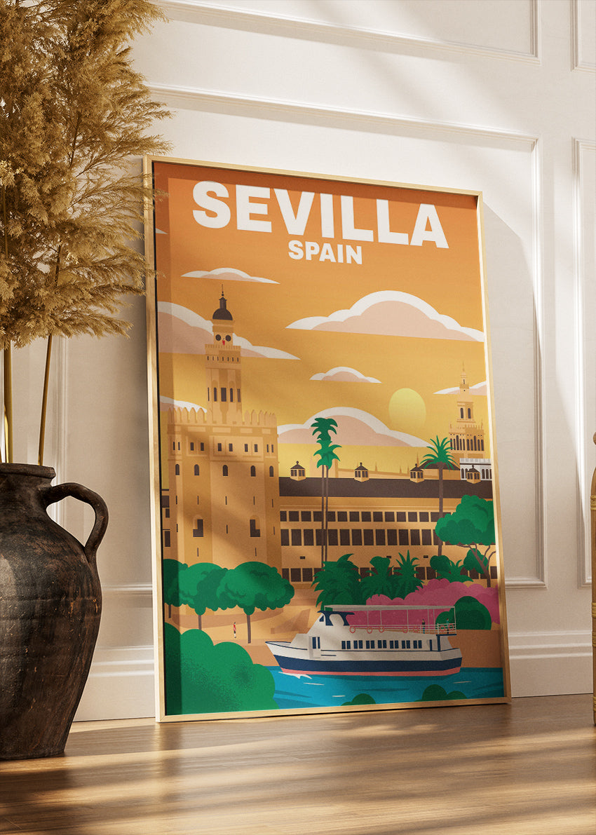 Sevilla Spain Poster & Canvas Print – Illustrated Andalusia Cityscape Art