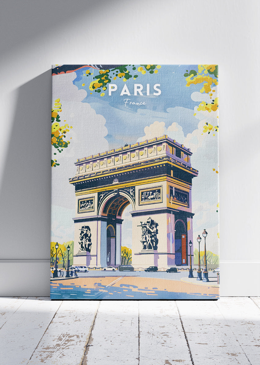 Paris France Poster & Canvas Print – Vintage Arc de Triomphe Travel Art