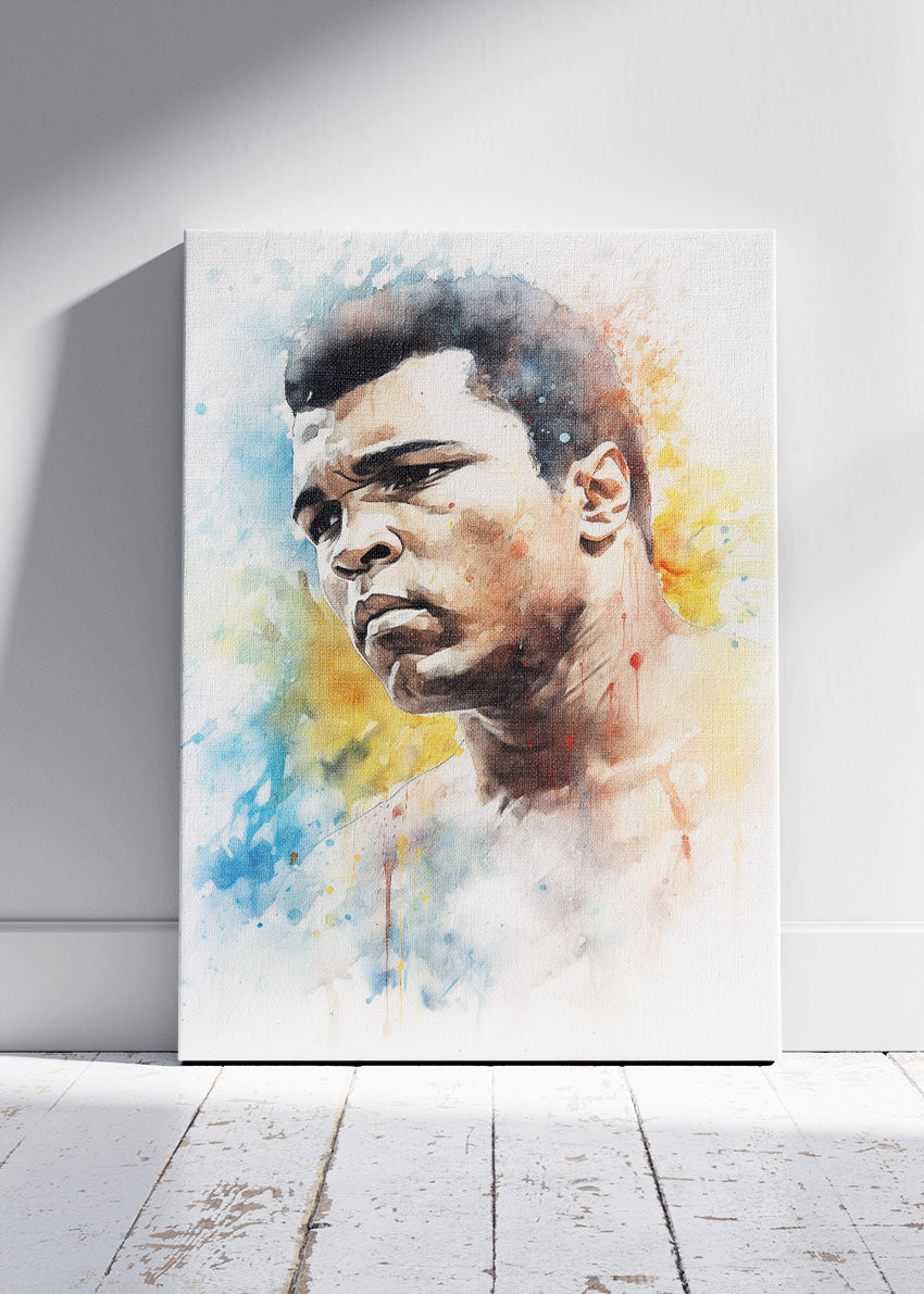 Muhammad Ali Watercolor Portrait Poster & Canvas Art Print – Iconic Boxing Legend Wall Art