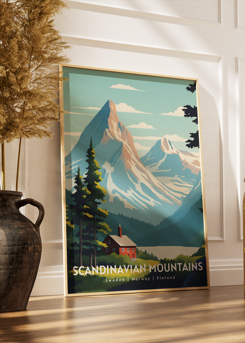 Scandinavian Mountains Poster & Canvas Print – Modern Illustrated Nordic Landscape Art