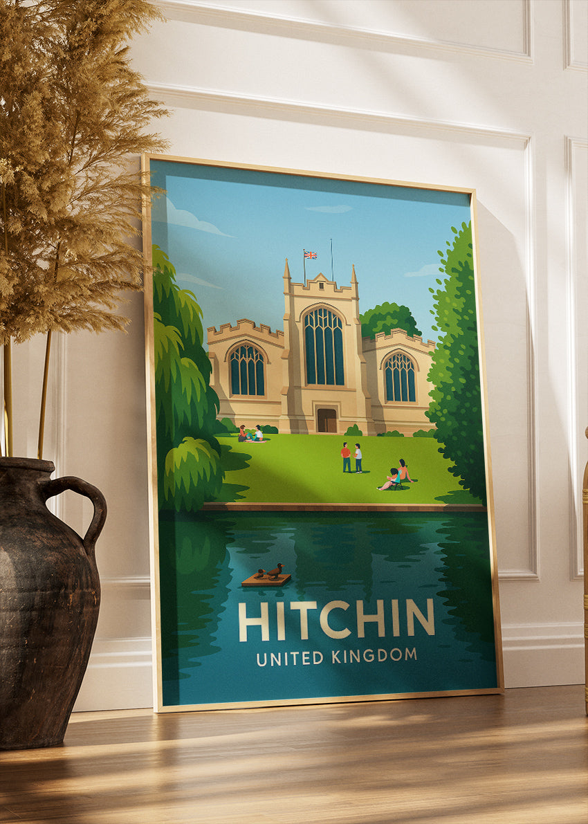Hitchin United Kingdom Poster & Canvas Print – Illustrated St Mary’s Church Art