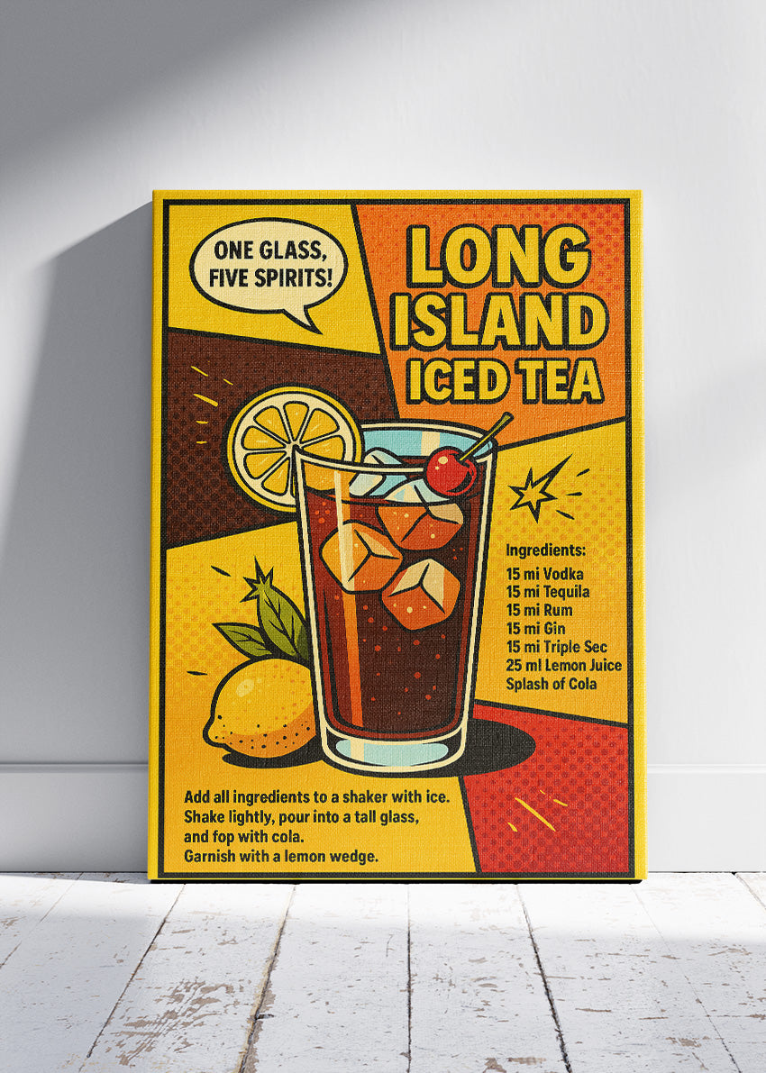 Long Island Iced Tea Pop Art Cocktail Poster & Canvas Print | Retro Bar Wall Art