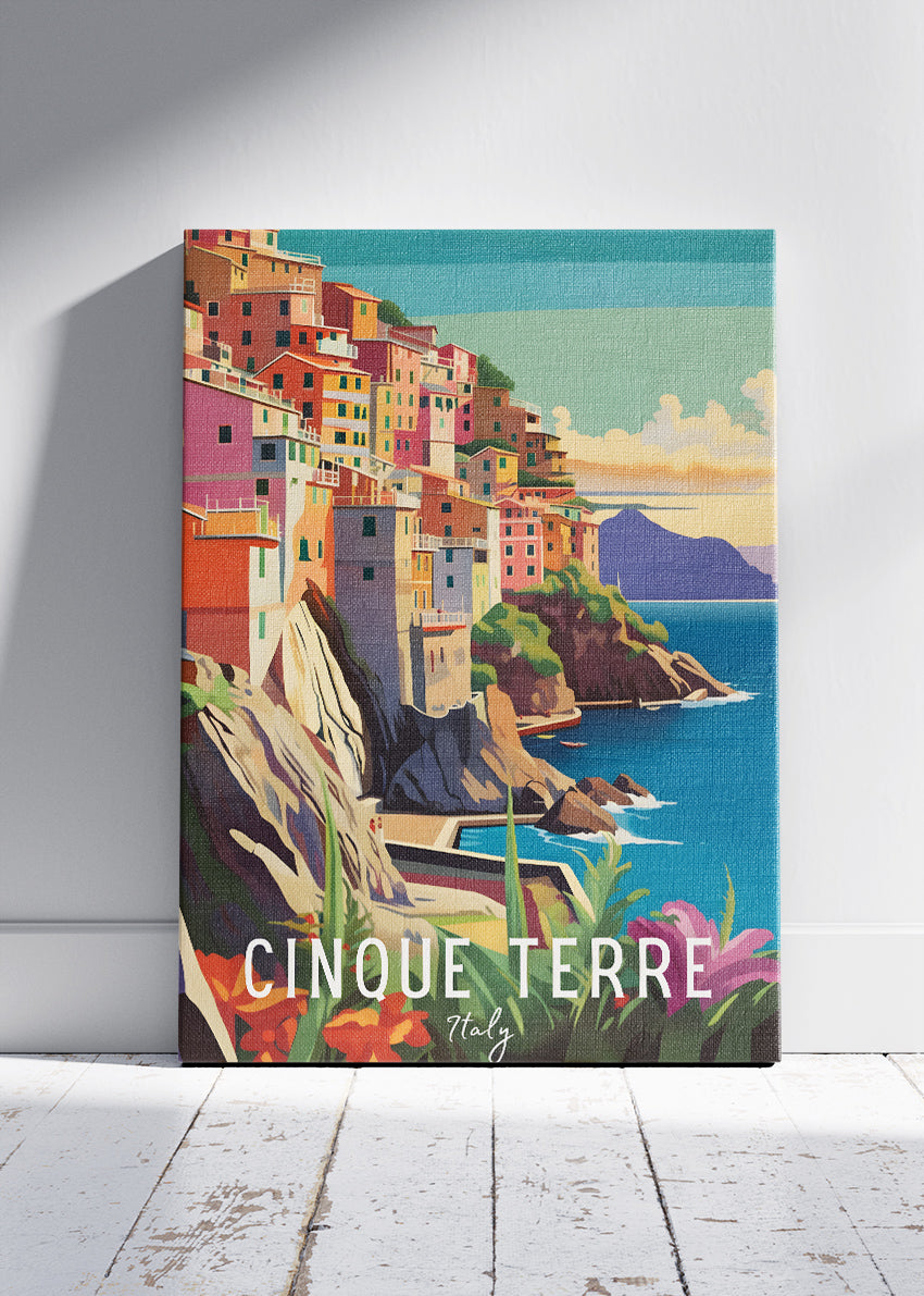 Cinque Terre Italy Poster & Canvas Print – Illustrated Coastal Village Art