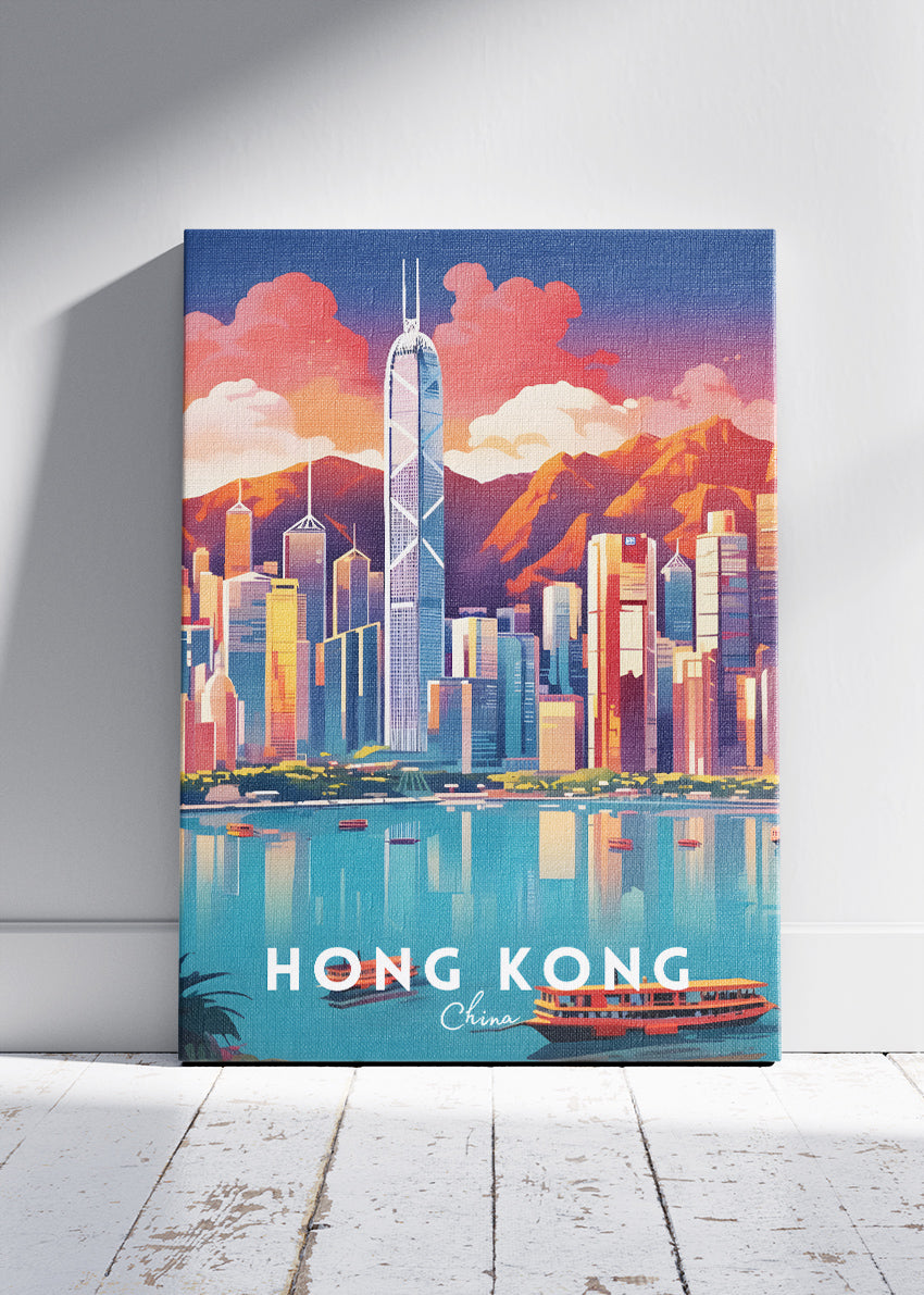 Hong Kong Skyline Poster & Canvas Print – Vibrant Cityscape Illustration Art