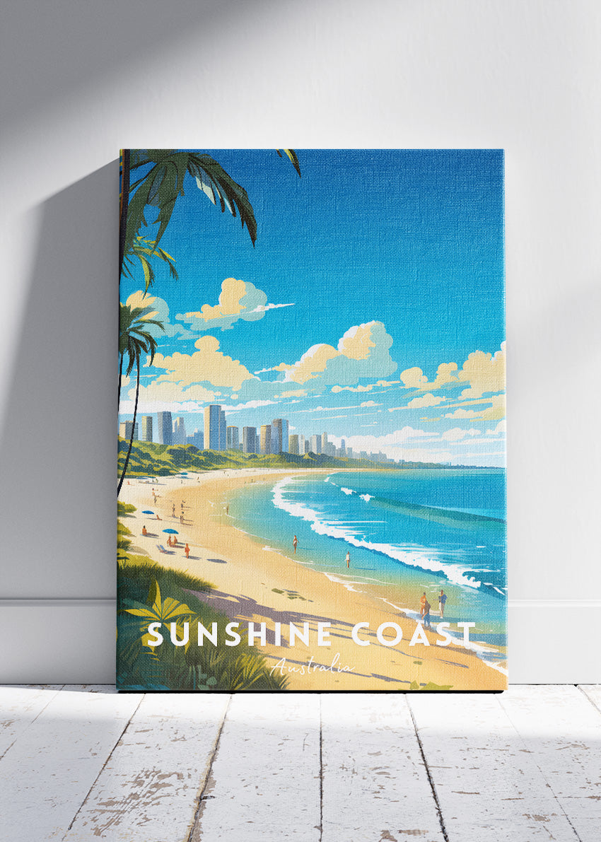 Sunshine Coast Australia Travel Poster & Canvas Wall Art – Beach Skyline Print