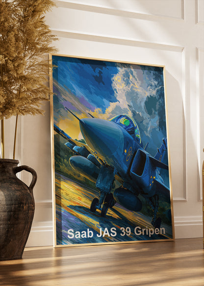 Saab JAS 39 Gripen Poster & Canvas Print – Vibrant Illustrated Fighter Jet Art