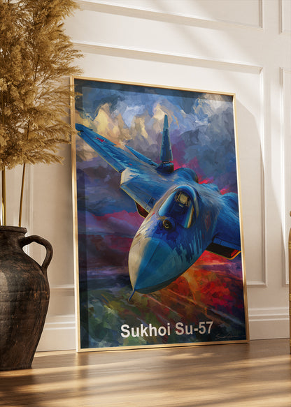 Sukhoi Su-57 Poster & Canvas Print – Illustrated Stealth Fighter Jet Art