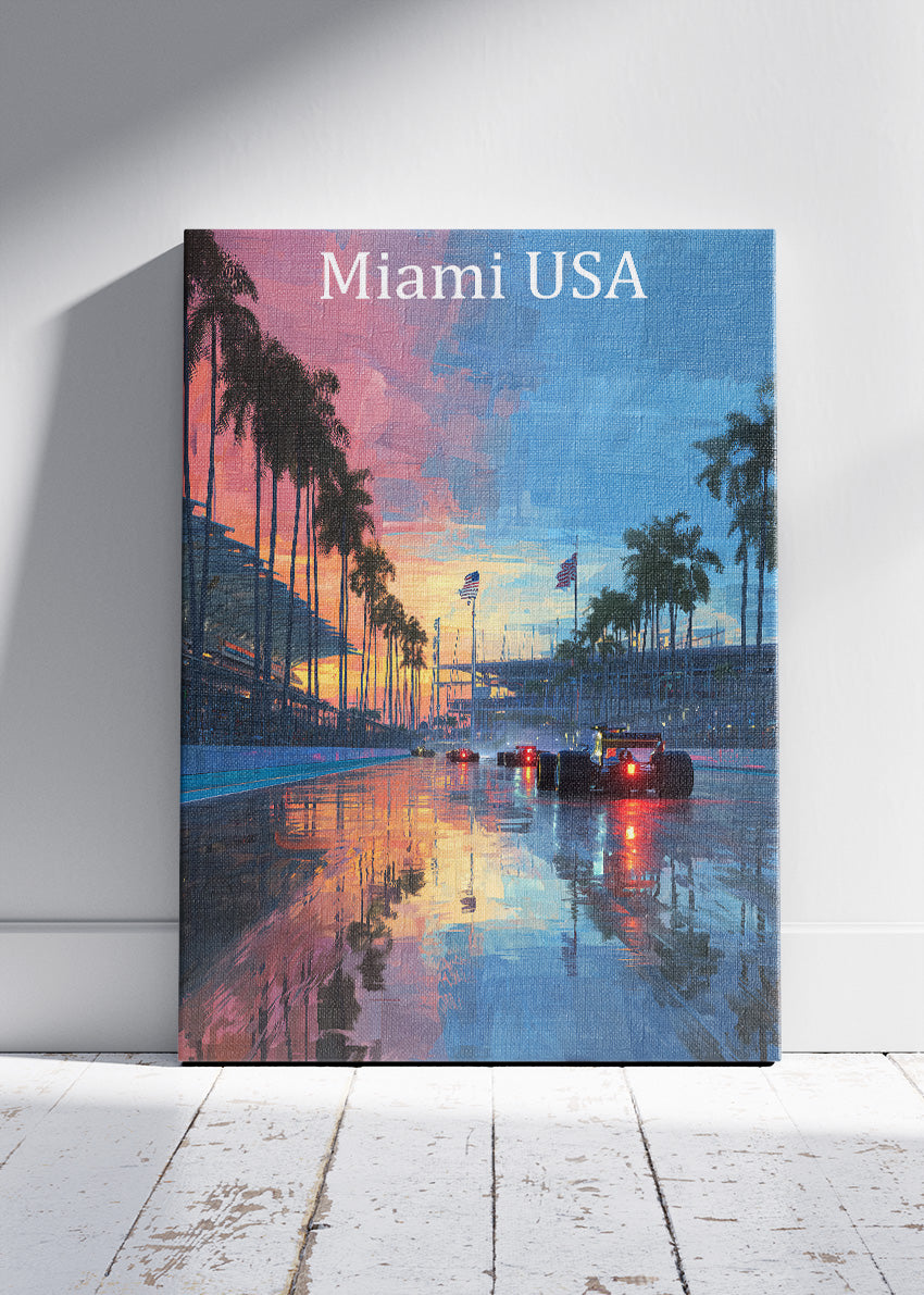 Miami USA Formula 1 Night Reflections Canvas Print & Poster – AI PRINT LAB