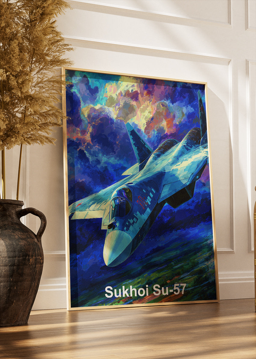 Sukhoi Su-57 Poster & Canvas Print – Dynamic Illustrated Stealth Jet Art