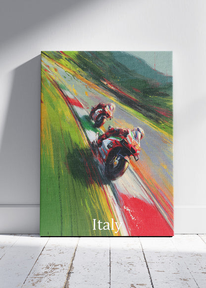 Italy Motorcycle Racing Corner Motion Wall Art Poster & Canvas