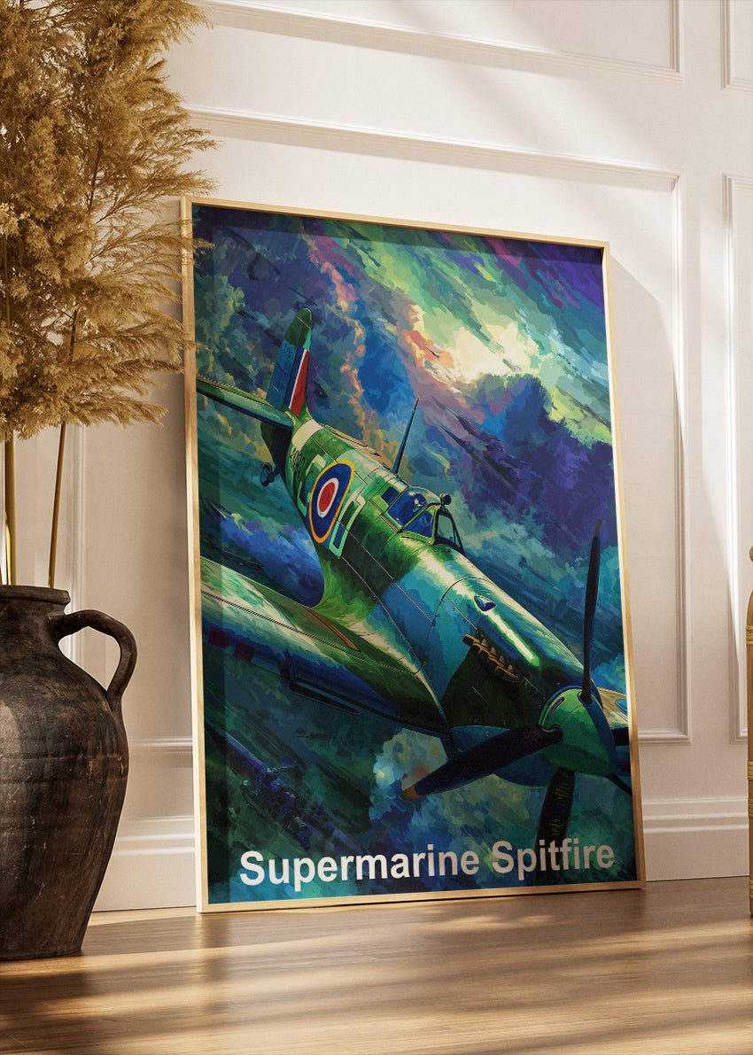 Supermarine Spitfire Poster & Canvas Print – Illustrated WWII Fighter Aircraft Art