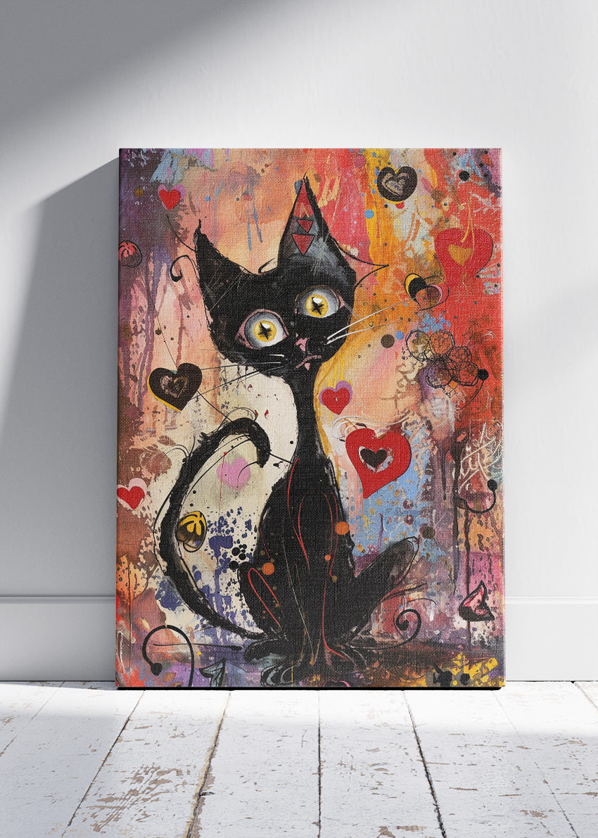 Graffiti Black Cat Poster & Canvas Print – Colorful Urban Street Art Cat Illustration