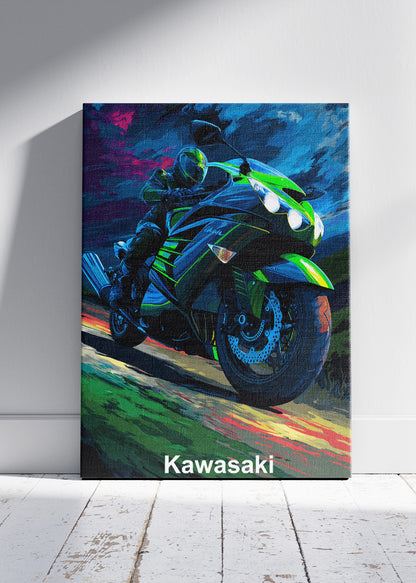 Kawasaki Night Ride Superbike Wall Art Poster & Canvas