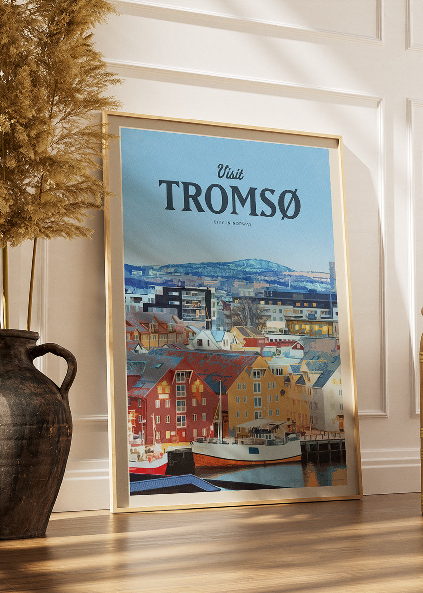 Tromsø Norway Poster & Canvas Print – Modern Illustrated Arctic Harbour Art