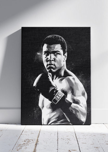 Muhammad Ali Black & White Boxing Portrait Poster & Canvas Art Print – Iconic Fight Wall Art