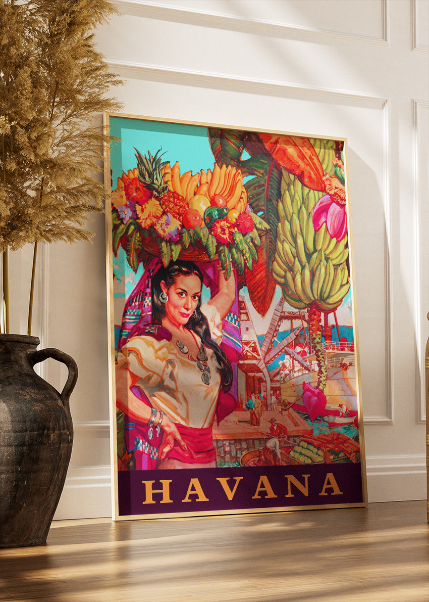 Havana Cuba Fruit Market Dancer Poster & Canvas Print – Vintage Tropical Art