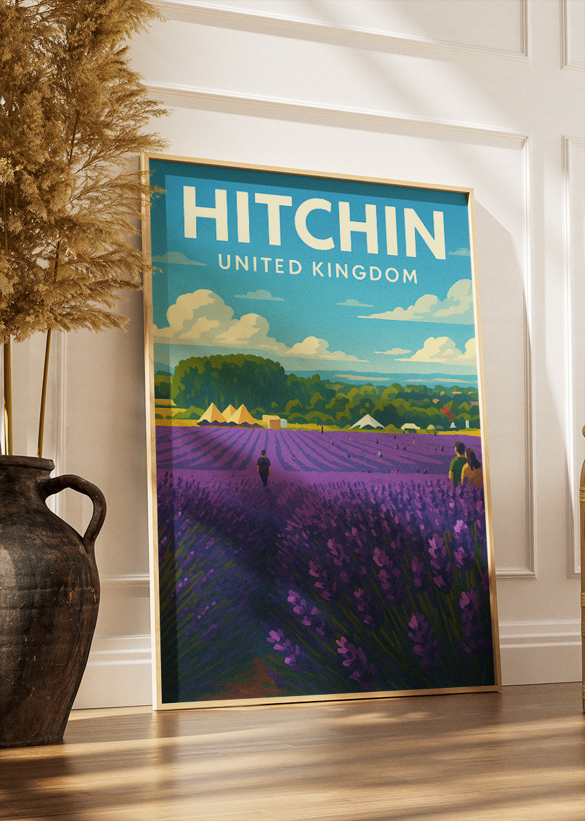 Hitchin Lavender Field Poster & Canvas Print – Illustrated Hertfordshire Art – A1000