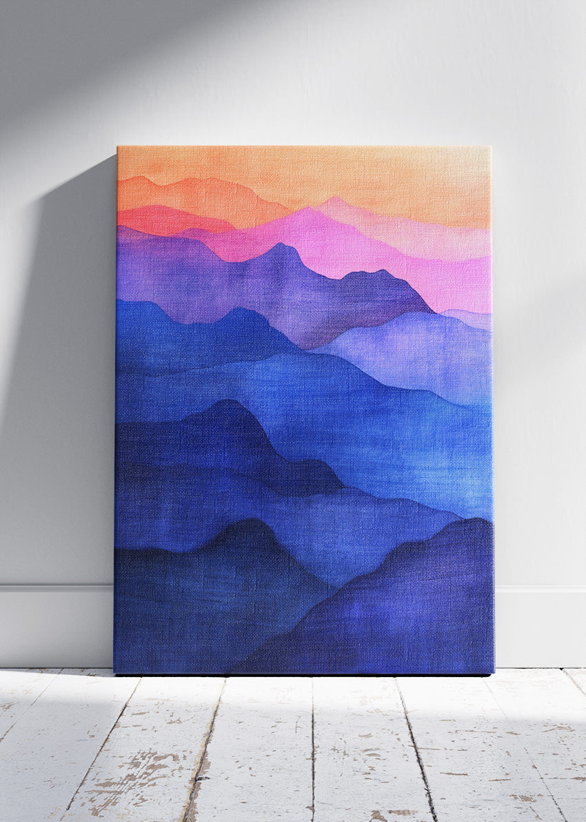 Indigo Mountain Layers – Modern Gradient Landscape Canvas & Poster Print – AI PRINT LAB