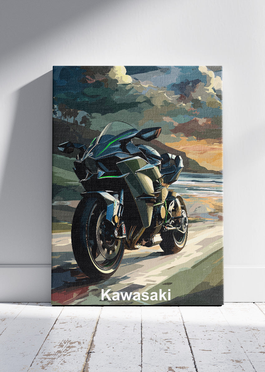 Kawasaki Coastal Ride Superbike Wall Art Poster & Canvas
