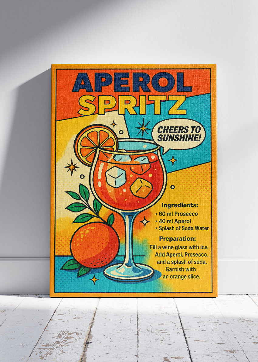 Aperol Spritz Pop Art Poster & Canvas Print | Colorful Cocktail Wall Art