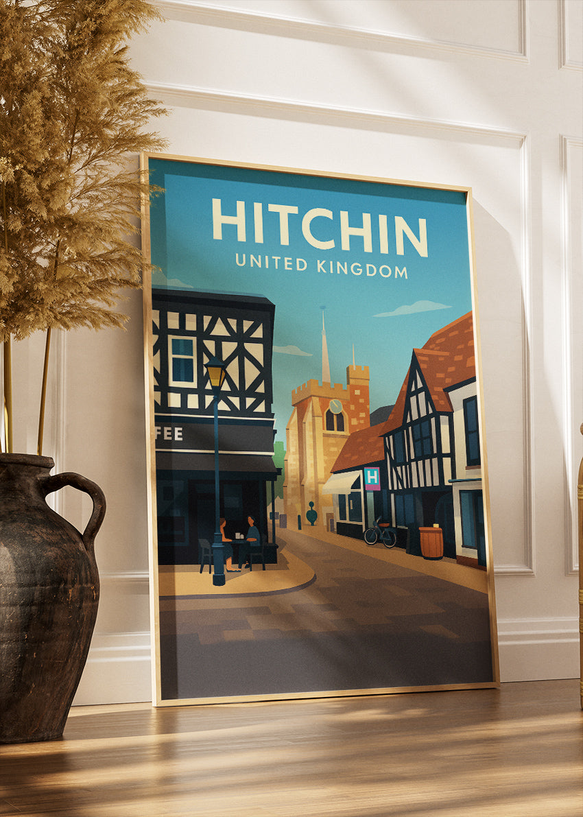 Hitchin Town Centre Poster & Canvas Print – Illustrated Hertfordshire Street Art – A1001