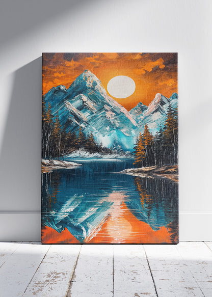 Snowy Mountain Lake at Sunset – Bold Alpine Landscape Wall Art Poster & Canvas – AI PRINT LAB