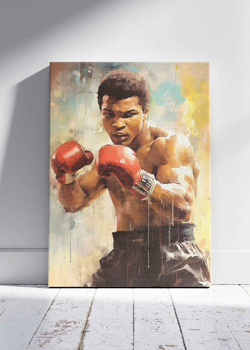Muhammad Ali Boxing Action Portrait Poster & Canvas Art Print – Power and Movement Wall Art