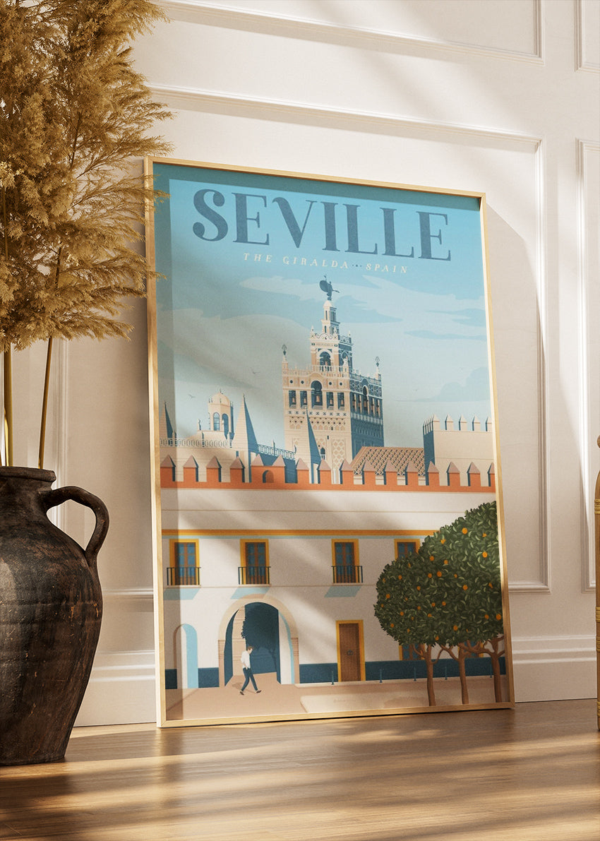 Seville Spain Poster & Canvas Print – Illustrated La Giralda Architecture Art
