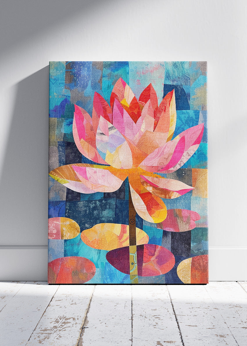 Colourful Lotus Flower Wall Art – Vibrant Abstract Botanical Canvas Print & Modern Floral Poster for Living Room Decor UK