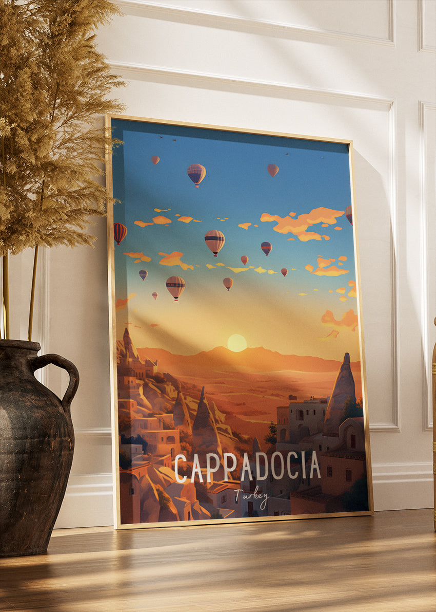 Cappadocia Türkiye Poster & Canvas Print – Vintage Hot Air Balloon Sunrise Art