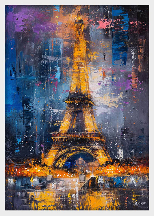 Eiffel Tower at Night – Abstract Paris Skyline Canvas & Poster Wall Art – T1287 – AiPrintLab