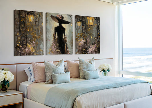 Elegant Evening Silhouette Canvas Wall Art – Single & 3 Panel Split – AI PRINT LAB