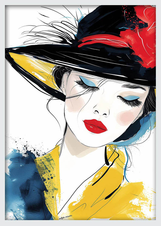 Elegant Fashion Woman in Hat – Modern Beauty Illustration Canvas & Poster Wall Art – T1266 – AiPrintLab
