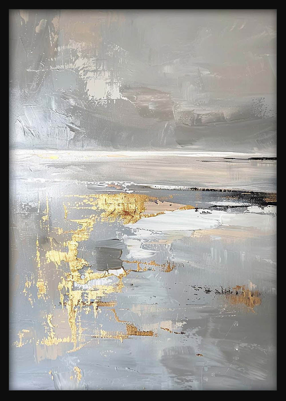 Elegant Grey & Gold Abstract – Minimalist Metallic Canvas & Poster Wall Art – T1210 – AiPrintLab