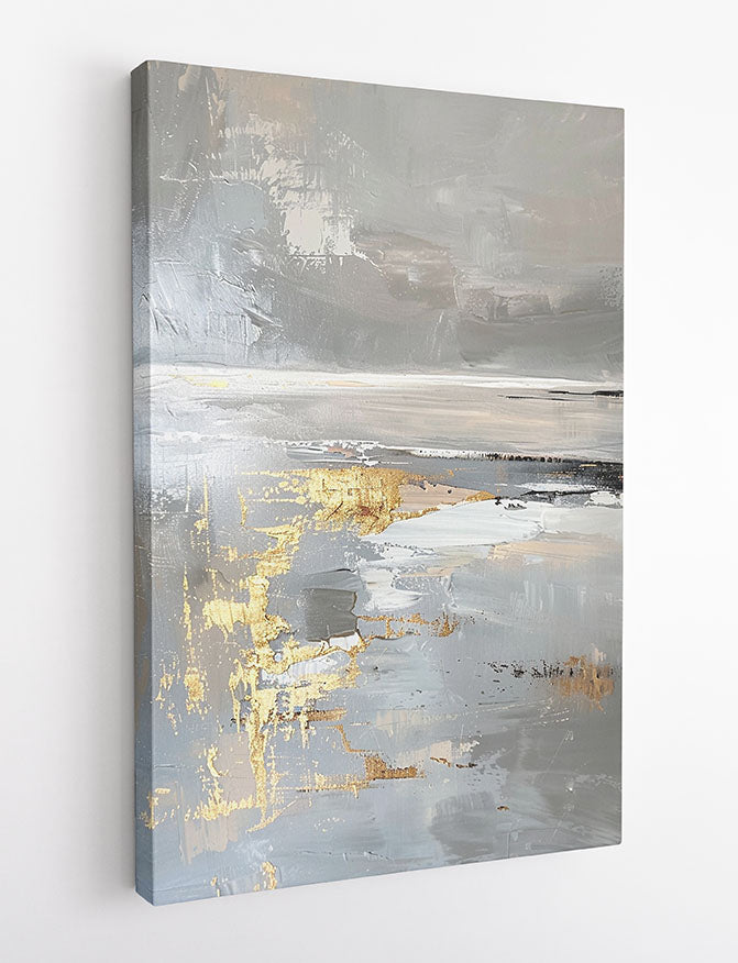 Elegant Grey & Gold Abstract – Minimalist Metallic Canvas & Poster Wall Art – T1210 – AiPrintLab